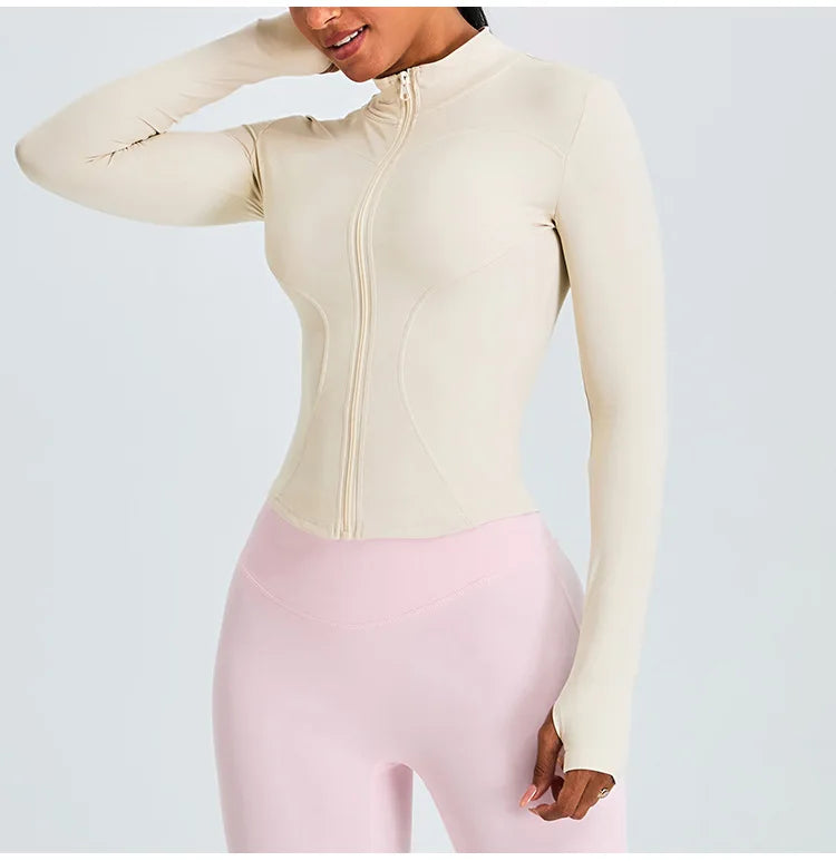 Women Long Sleeve Slim Fit Front Zip Outdoor Sports Jacket