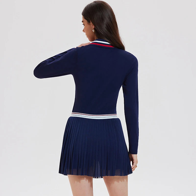 Long Sleeve Polo & Pleated Skirt Set