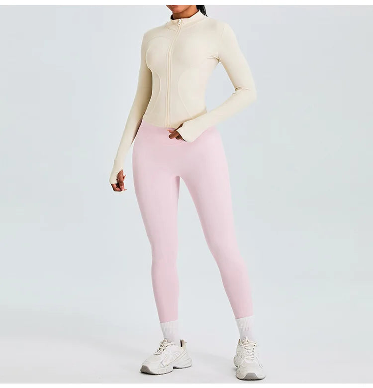 Women Long Sleeve Slim Fit Front Zip Outdoor Sports Jacket