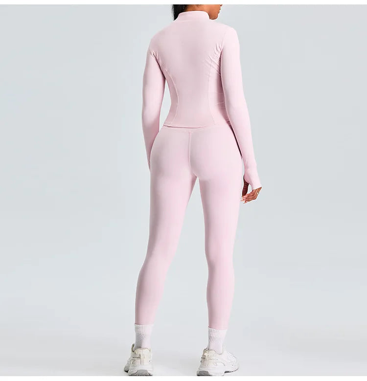 Women Long Sleeve Slim Fit Front Zip Outdoor Sports Jacket