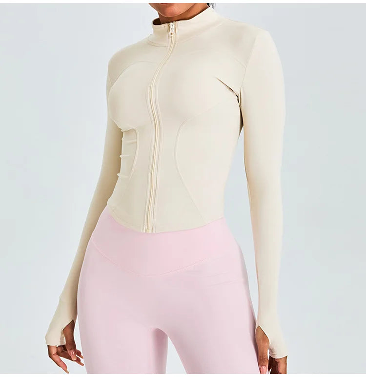 Women Long Sleeve Slim Fit Front Zip Outdoor Sports Jacket