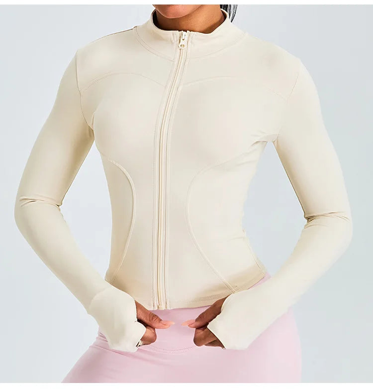 Women Long Sleeve Slim Fit Front Zip Outdoor Sports Jacket