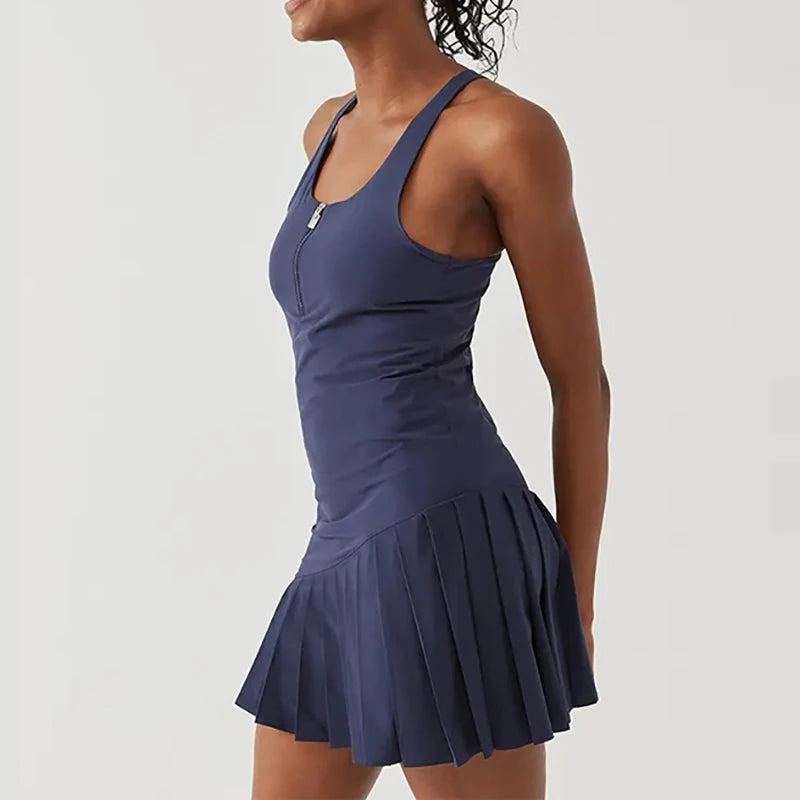 Quarter Zip Sleeveless Pleated Sport Dress