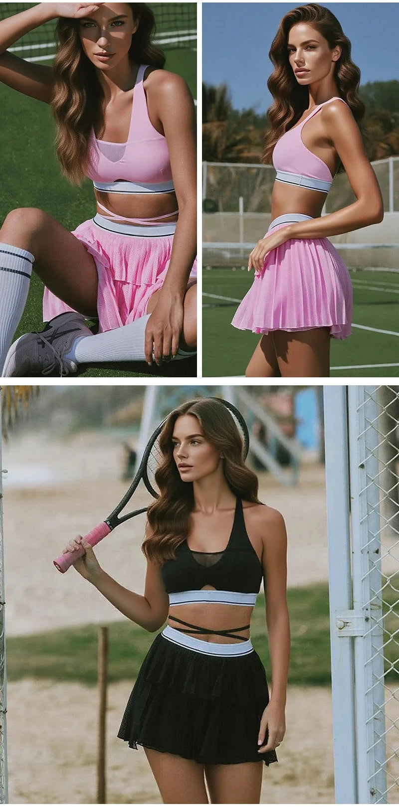 Premium V-Neck Crop & Pleated Skirt Set