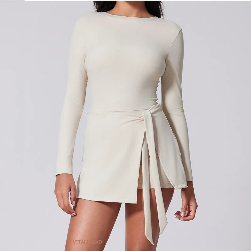 Long Sleeve High Neck Wrap Tennis Dress