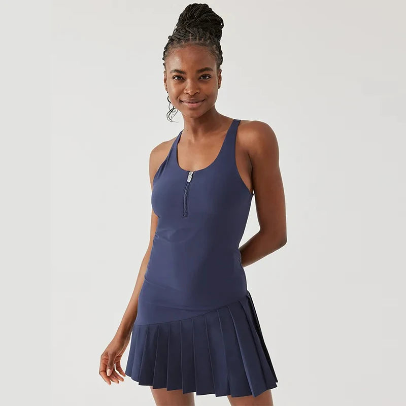 Quarter Zip Sleeveless Pleated Sport Dress