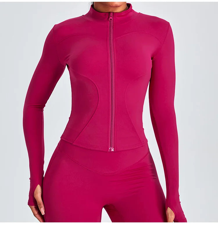 Women Long Sleeve Slim Fit Front Zip Outdoor Sports Jacket