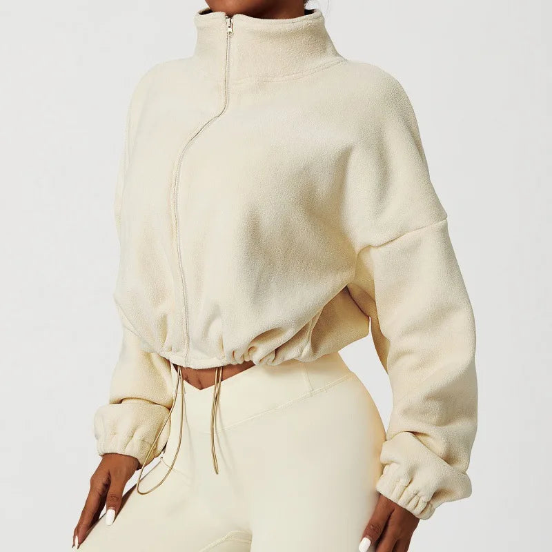 Winter Fleece Cropped Drawstring Jacket