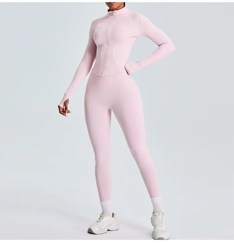 Women Long Sleeve Slim Fit Front Zip Outdoor Sports Jacket