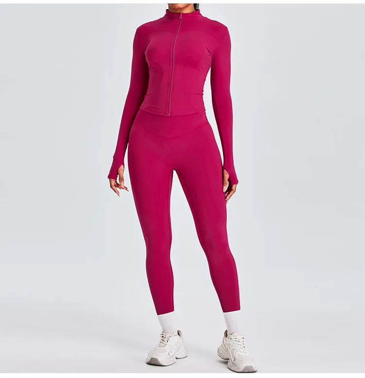 Women Long Sleeve Slim Fit Front Zip Outdoor Sports Jacket